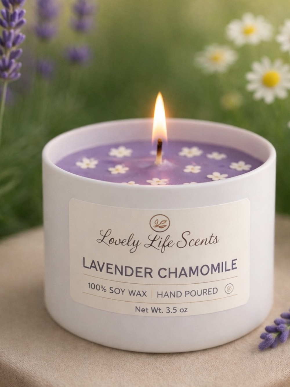 Lavender Chamomile Mini 3.5oz Premium Soy Candle Tin from Lovely Life Scents